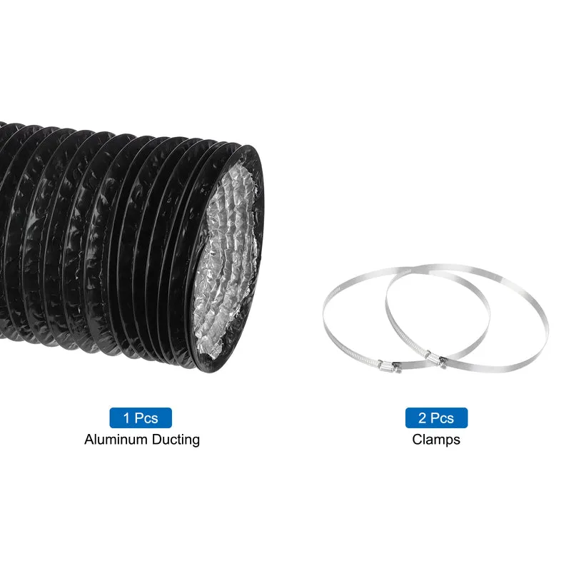 Dryer Vent Hose 0.8 Inch 8 Ft Aluminum Flexible Air Ducting for Heating Cooling Ventilation and Exhaust with 2 Clamps, Black
