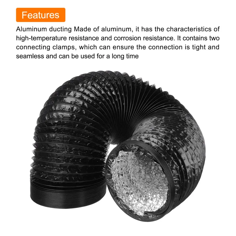 Dryer Vent Hose 0.8 Inch 8 Ft Aluminum Flexible Air Ducting for Heating Cooling Ventilation and Exhaust with 2 Clamps, Black
