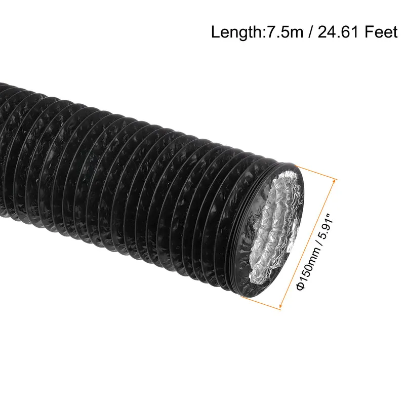 Dryer Vent Hose 6 Inch 25 Ft Aluminum Flexible Air Ducting for Heating Cooling Ventilation and Exhaust with 2 Clamps, Black