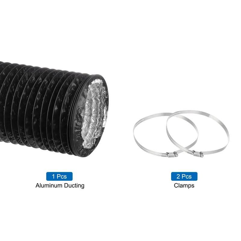 Dryer Vent Hose 6 Inch 25 Ft Aluminum Flexible Air Ducting for Heating Cooling Ventilation and Exhaust with 2 Clamps, Black