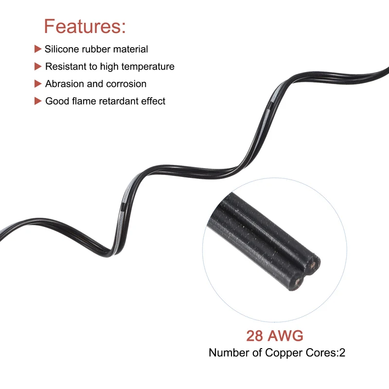 30AWG Silicone Ribbon Cable 2Pin 30 Gauge Flat Cable Silicone Wire 7.5m/24.6ft