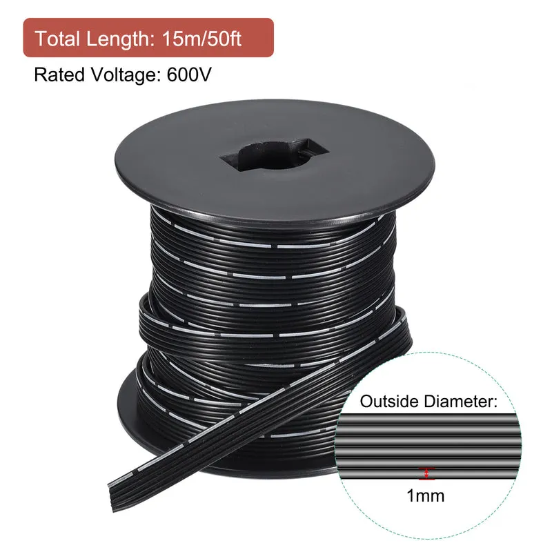 28AWG Ribbon Cable Silicone Wire 6Pin 28 Gauge Ribbon Wire Flat Silicone Cable 15m/50ft Black Stranded Tinned Copper Wire