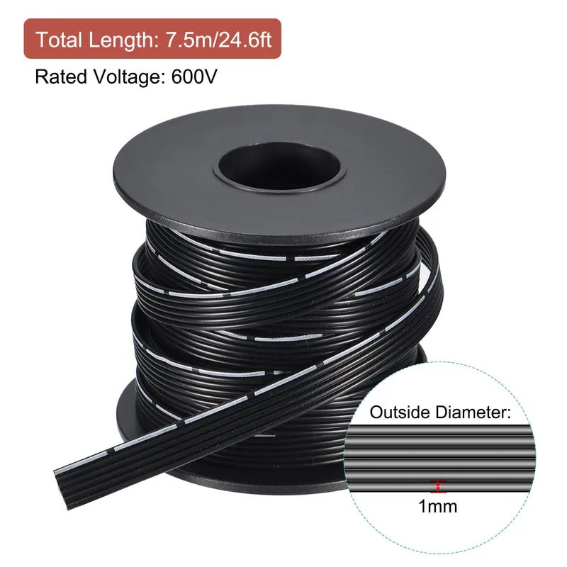 28AWG Ribbon Cable Silicone Wire 6Pin 28 Gauge Ribbon Wire Flat Silicone Cable 7.5m/24.6ft Black Stranded Tinned Copper Wire