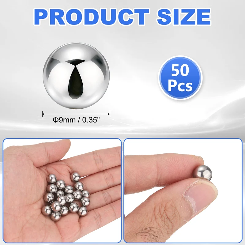 50-Pack Bearing Balls, 9mm 304 Stainless Steel G100 Metal Precision Balls