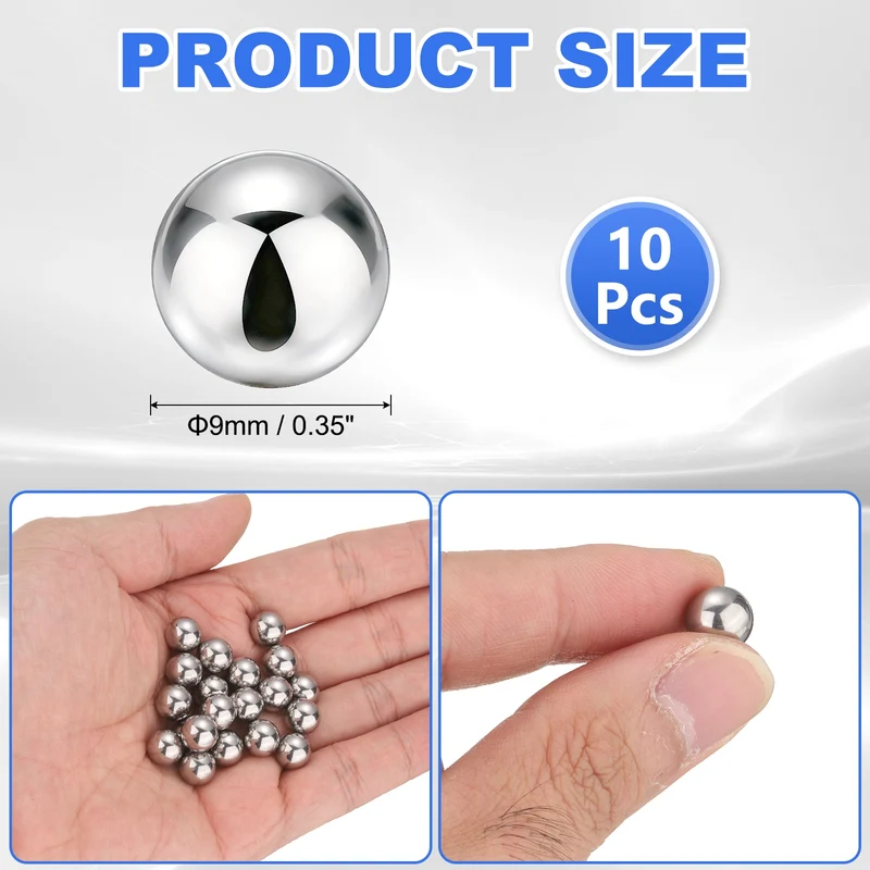 10-Pack Bearing Balls, 9mm 304 Stainless Steel G100 Metal Precision Balls