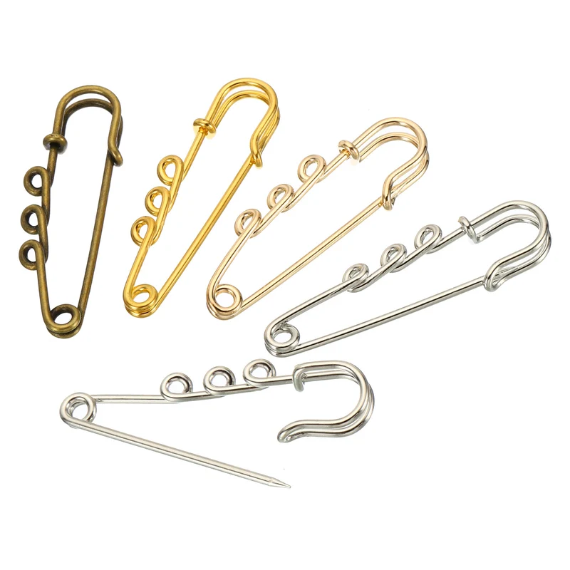 3 Holes Brooch Pins 2 Inch Metal Safety Pins Clips, 4 Colors, 50pcs