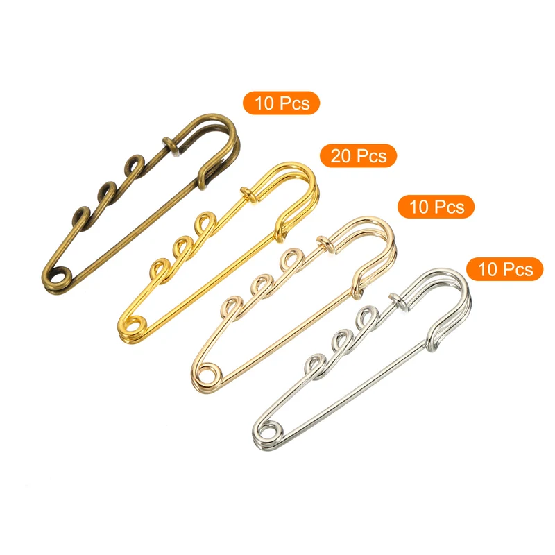 3 Holes Brooch Pins 2 Inch Metal Safety Pins Clips, 4 Colors, 50pcs