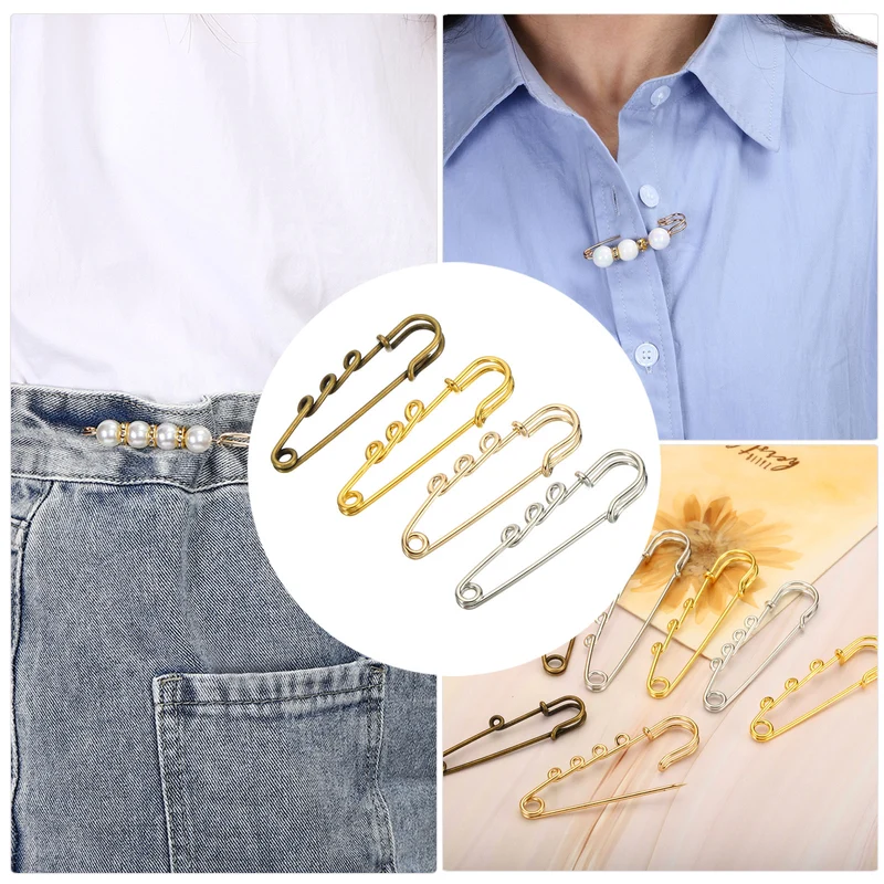 3 Holes Brooch Pins 2 Inch Metal Safety Pins Clips, 4 Colors, 50pcs