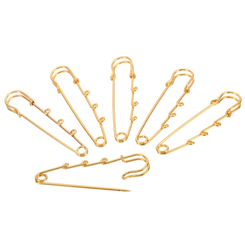 3 Holes Brooch Pins 2.8 Inch Metal Safety Pins Clips, Bright Gold, 10pcs