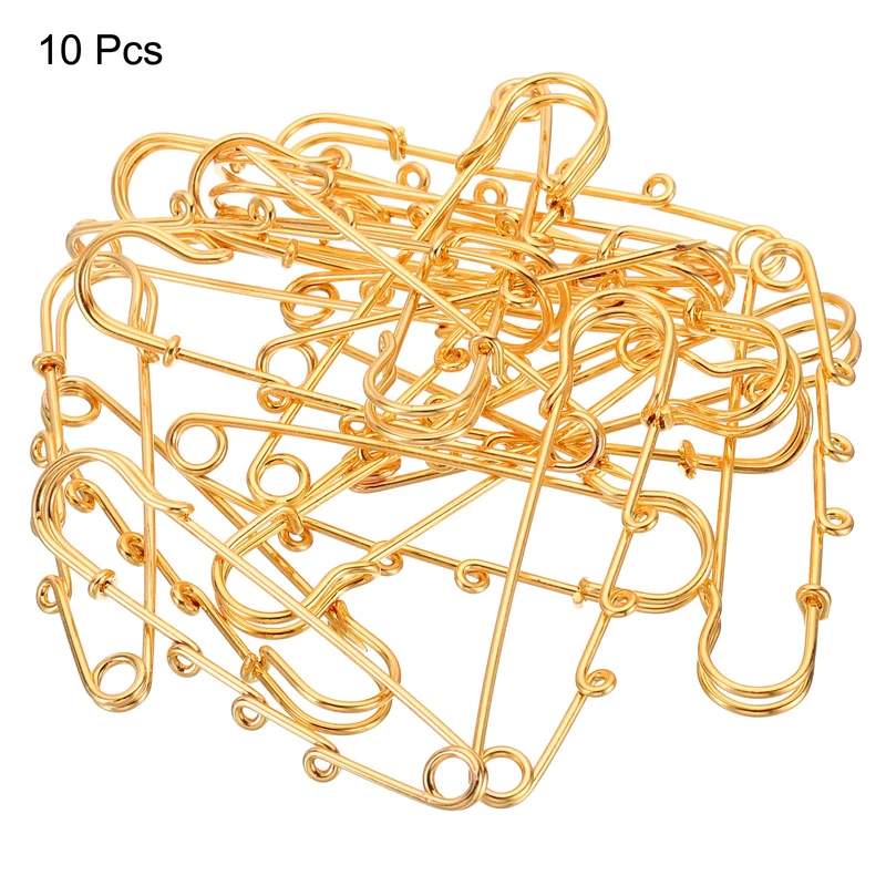 3 Holes Brooch Pins 2.8 Inch Metal Safety Pins Clips, Bright Gold, 10pcs