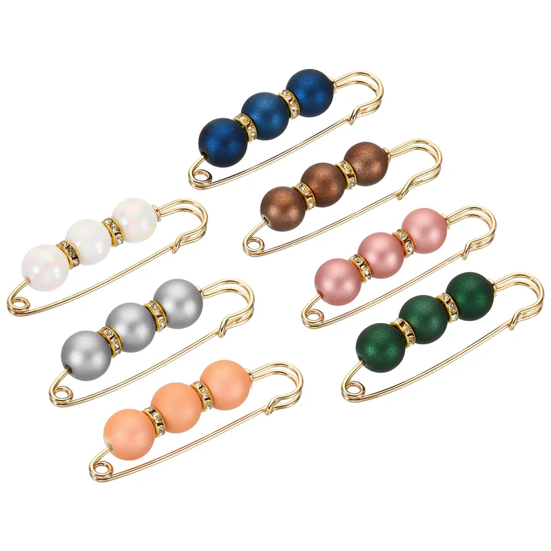 Pearl Brooch Pins 2.3 Inch Faux Pearl Clips, 7 Colors, 7pcs