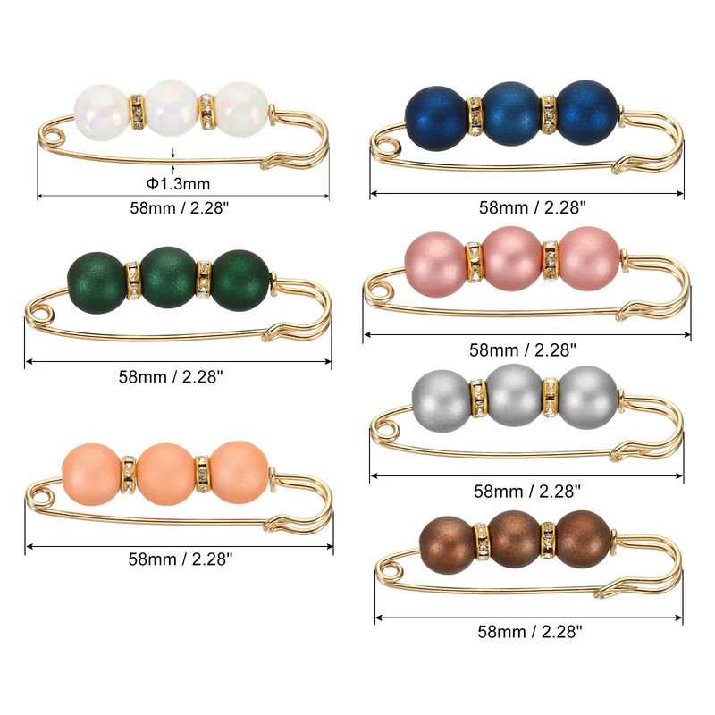 Pearl Brooch Pins 2.3 Inch Faux Pearl Clips, 7 Colors, 7pcs