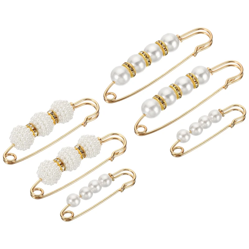 Pearl Brooch Pins 6 Styles 1.5/2.3/3 Inch Faux Pearl Clips, White, 6pcs