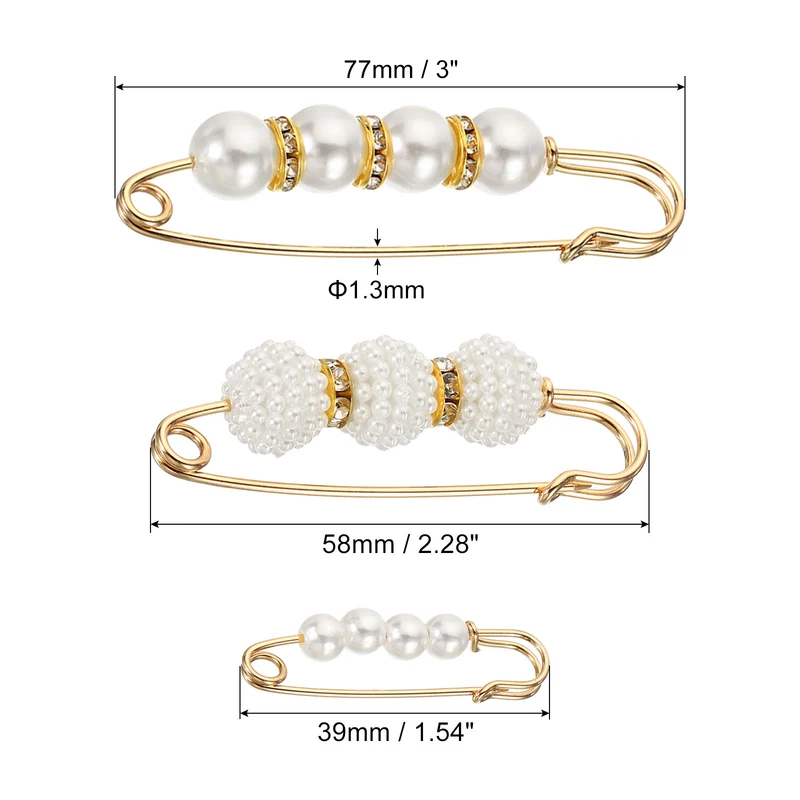 Pearl Brooch Pins 6 Styles 1.5/2.3/3 Inch Faux Pearl Clips, White, 6pcs