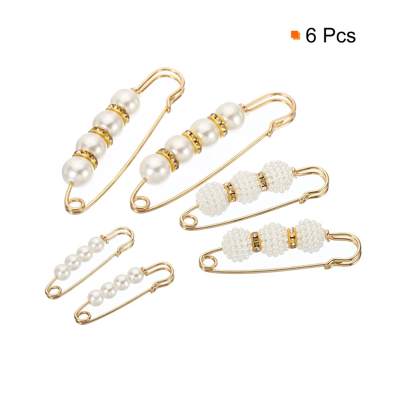 Pearl Brooch Pins 6 Styles 1.5/2.3/3 Inch Faux Pearl Clips, White, 6pcs