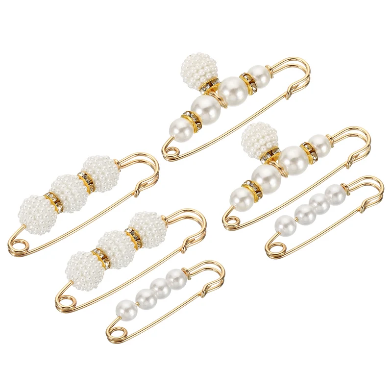 Pearl Brooch Pins 3 Styles 1.5/2.3/2.3 Inch Faux Pearl Clips, White, 6pcs