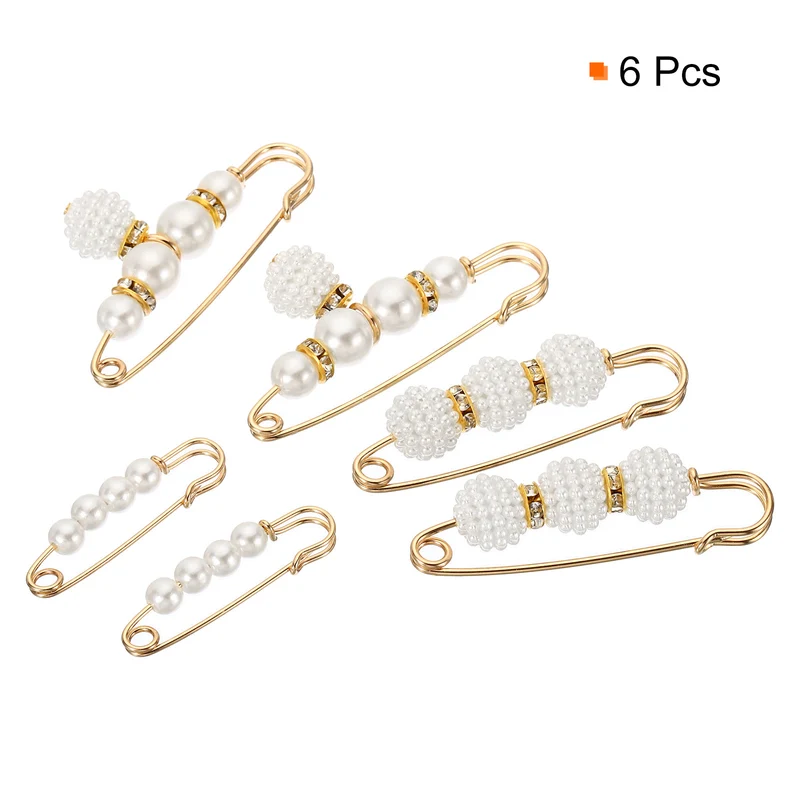 Pearl Brooch Pins 3 Styles 1.5/2.3/2.3 Inch Faux Pearl Clips, White, 6pcs