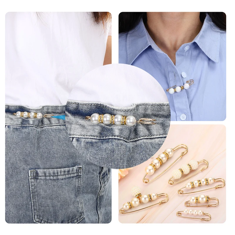 Pearl Brooch Pins 3 Styles 1.5/2.3/2.3 Inch Faux Pearl Clips, White, 6pcs