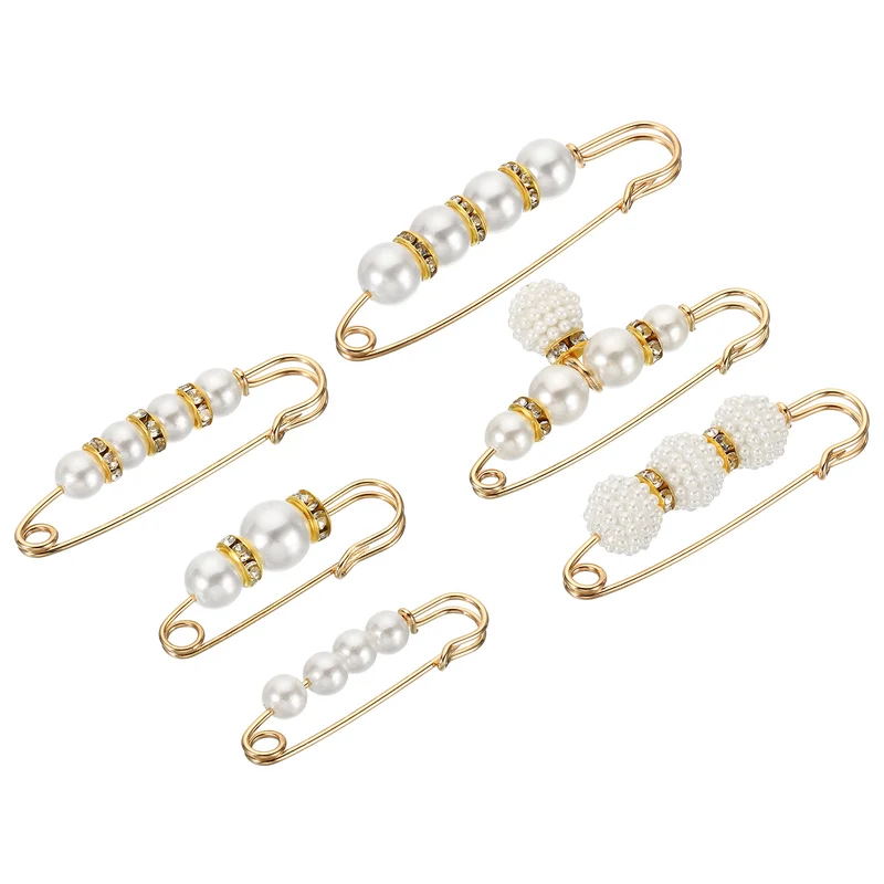 Pearl Brooch Pins 6 Styles 1.5/2.3/3 Inch Faux Pearl Clips, 6pcs