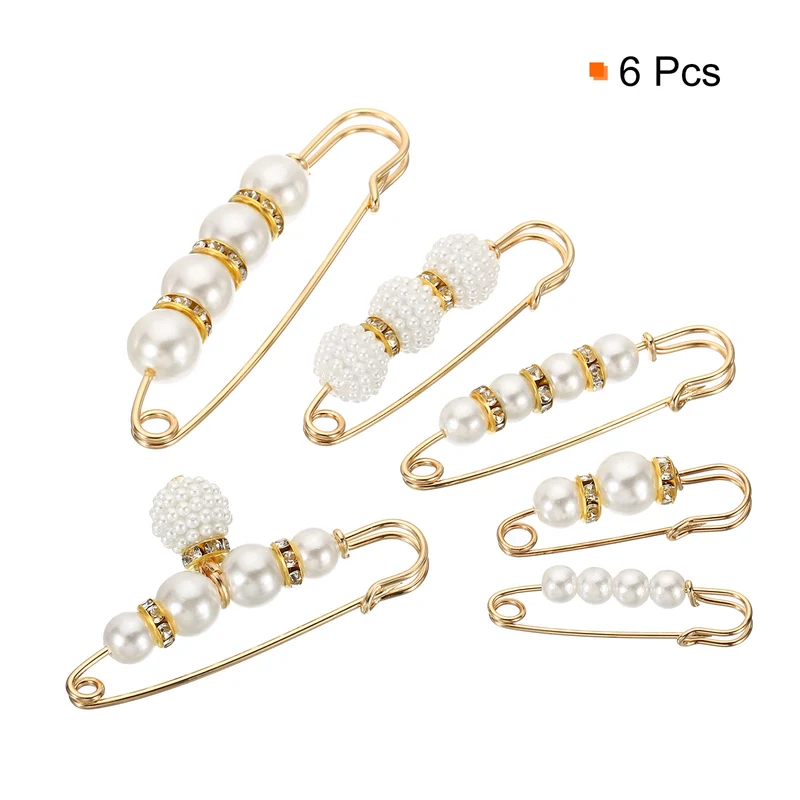 Pearl Brooch Pins 6 Styles 1.5/2.3/3 Inch Faux Pearl Clips, 6pcs