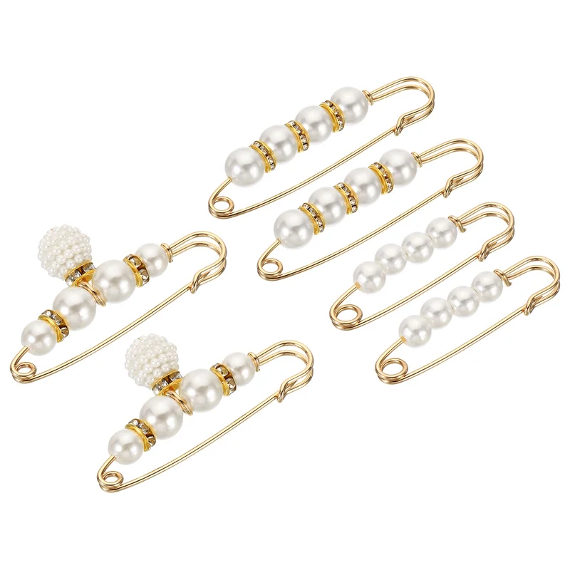Pearl Brooch Pins 3 Styles 1.5/2.3/3 Inch Faux Pearl Clips, White, 6pcs