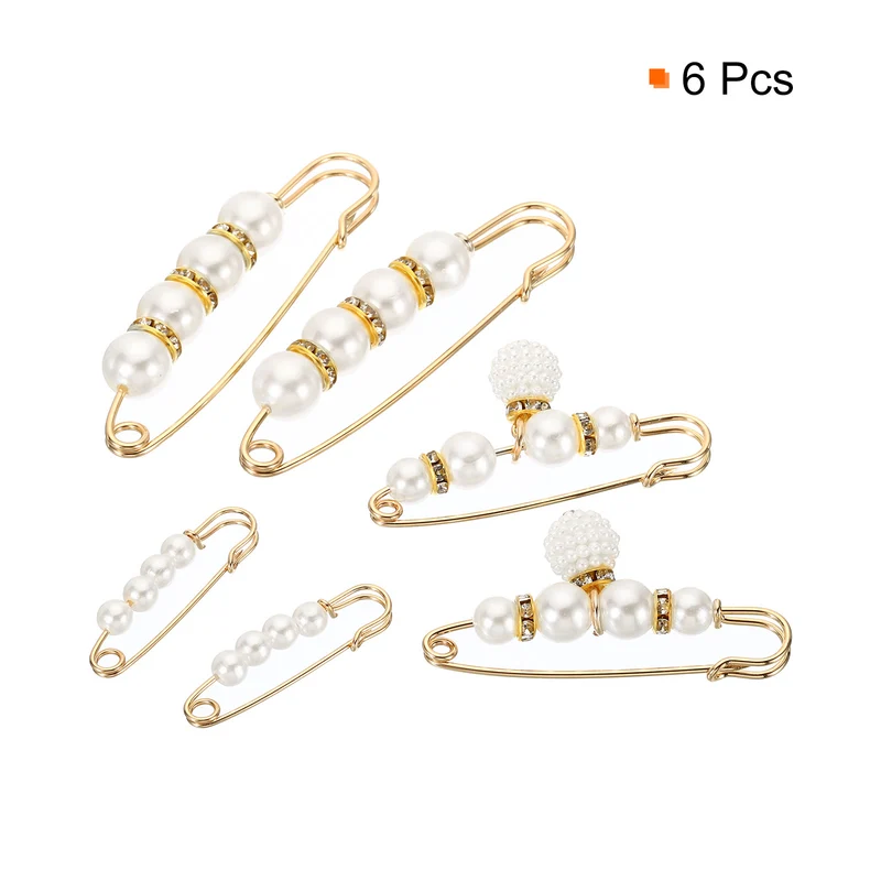 Pearl Brooch Pins 3 Styles 1.5/2.3/3 Inch Faux Pearl Clips, White, 6pcs
