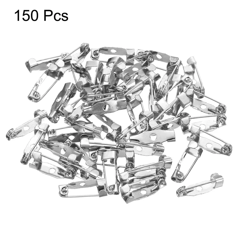 150Pcs Safety Bar Pins 15mm Brooch Clasp Pin Backs for ID Badges, Silver Tone
