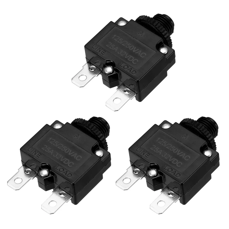 3pcs Thermal Circuit Breakers Reset Push Button 25A 125/250VAC 32VDC