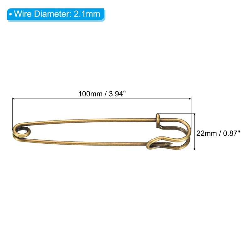 Safety Pins 3.94 Inch Large Metal Sewing Pins Bronze Tone 10Pcs