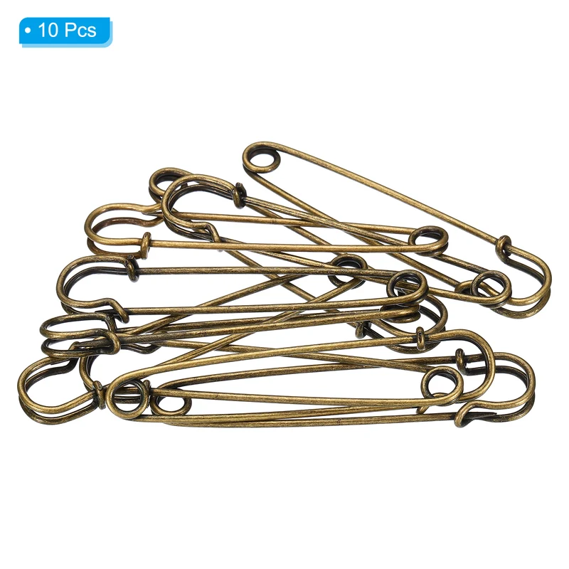 Safety Pins 3.94 Inch Large Metal Sewing Pins Bronze Tone 10Pcs