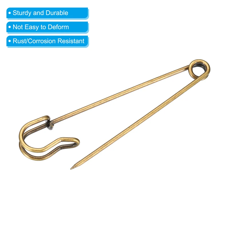 Safety Pins 3.94 Inch Large Metal Sewing Pins Bronze Tone 10Pcs