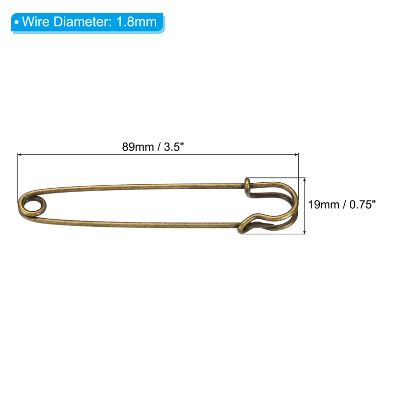 Safety Pins 3.5 Inch Large Metal Sewing Pins Bronze Tone 10Pcs