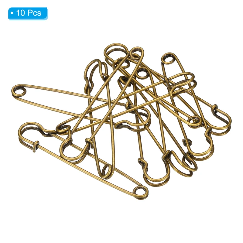 Safety Pins 3.5 Inch Large Metal Sewing Pins Bronze Tone 10Pcs