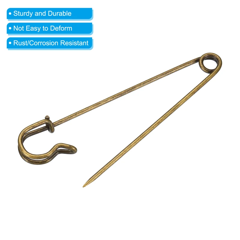 Safety Pins 3.5 Inch Large Metal Sewing Pins Bronze Tone 10Pcs
