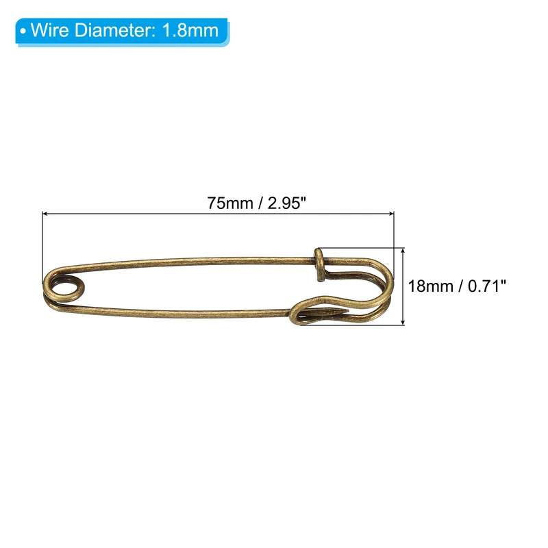 Safety Pins 2.95 Inch Large Metal Sewing Pins Bronze Tone 50Pcs