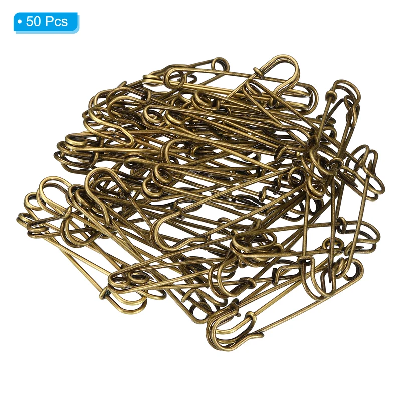 Safety Pins 2.95 Inch Large Metal Sewing Pins Bronze Tone 50Pcs