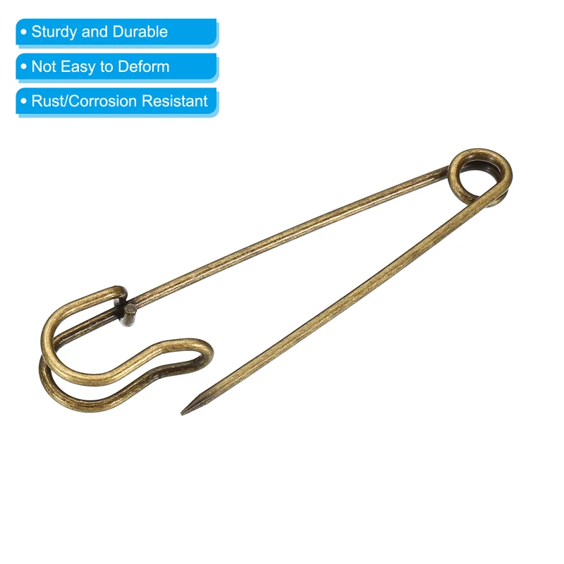 Safety Pins 2.95 Inch Large Metal Sewing Pins Bronze Tone 50Pcs