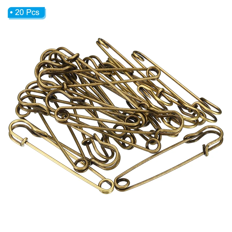 20 x Safety Pins 2.95 Inch Large Metal Sewing Pins Bronze Tone
