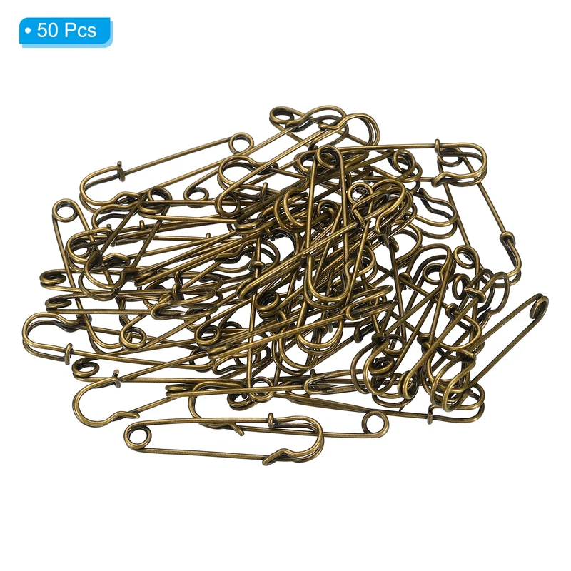 Safety Pins 1.5 Inch Large Metal Sewing Pins Bronze Tone 50Pcs