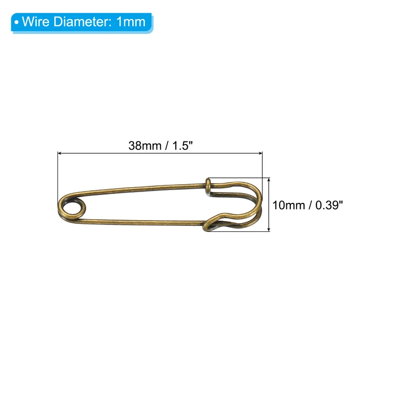 Safety Pins 1.5 Inch Large Metal Sewing Pins Bronze Tone 20Pcs