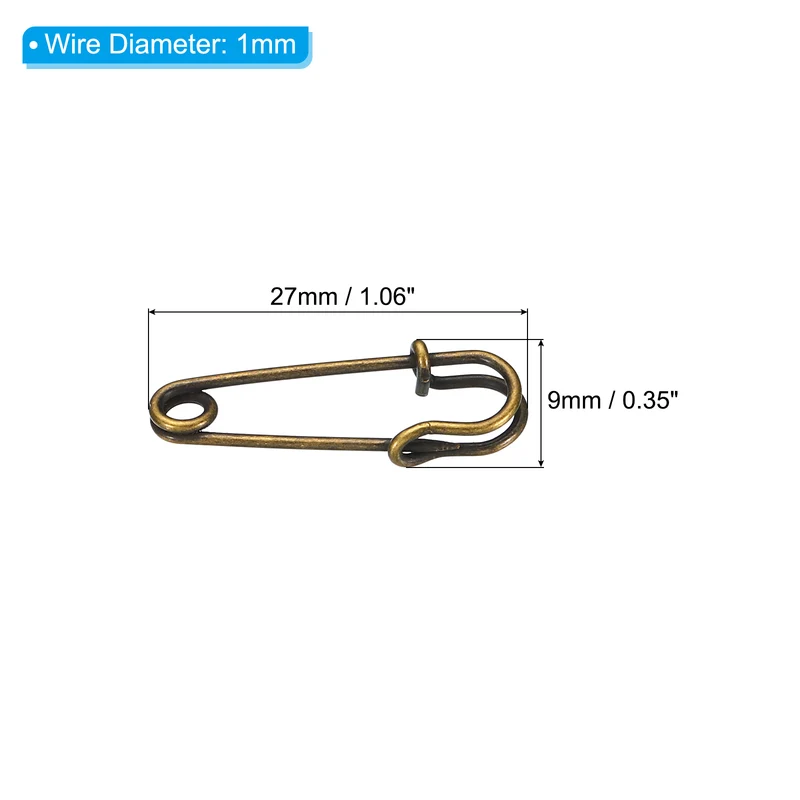 Safety Pins 1.06 Inch Large Metal Sewing Pins Bronze Tone 50Pcs