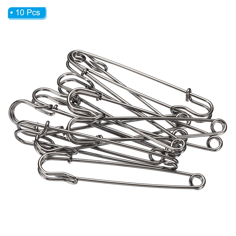 Safety Pins 3.94 Inch Large Metal Sewing Pins Black 10Pcs