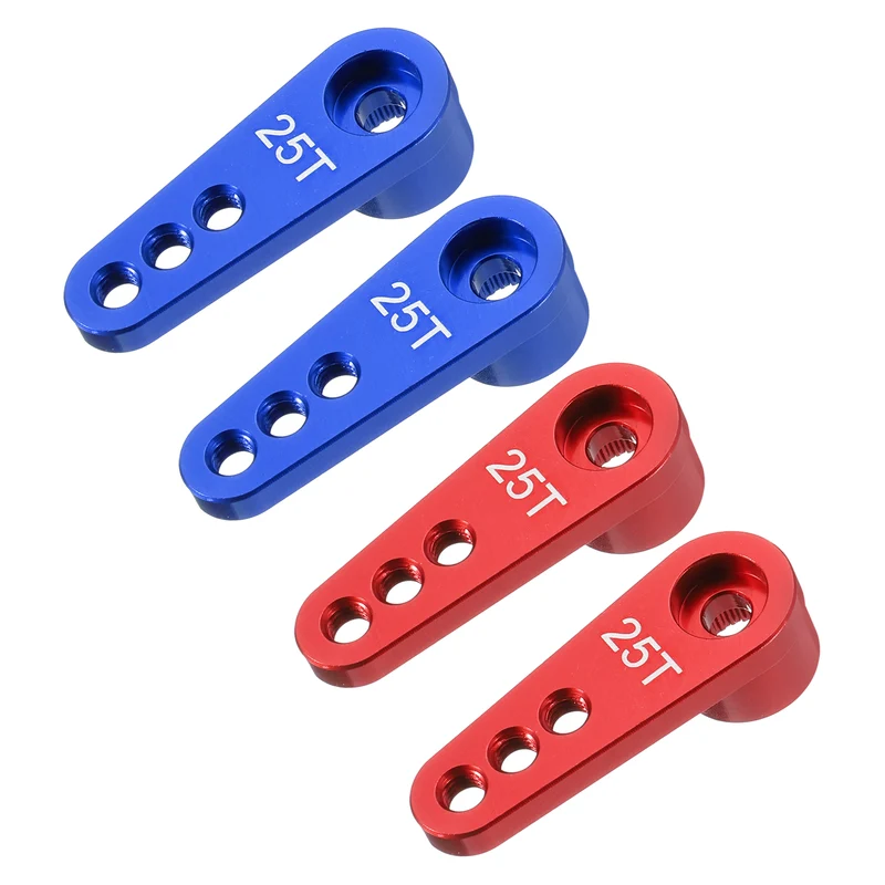 Metal 25T Steering Servo Single Arm Horn Red & Dark Blue for RC Car 4 Pcs