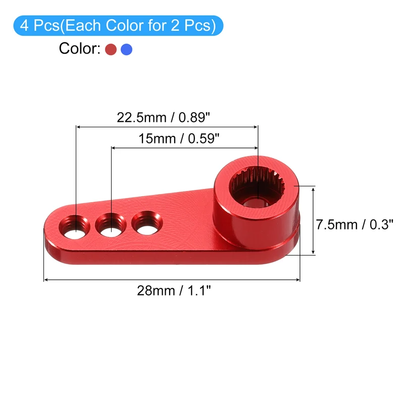 Metal 25T Steering Servo Single Arm Horn Red & Dark Blue for RC Car 4 Pcs