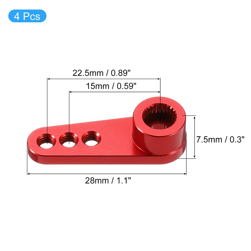 Metal 25T Steering Servo Single Arm Horn Red for RC Car 4 Pcs