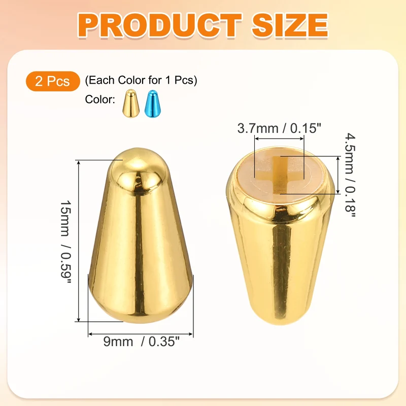 Guitar Toggle Switch Tip 3/5 Way Brass Cross Slot Gold/Blue 2Pcs