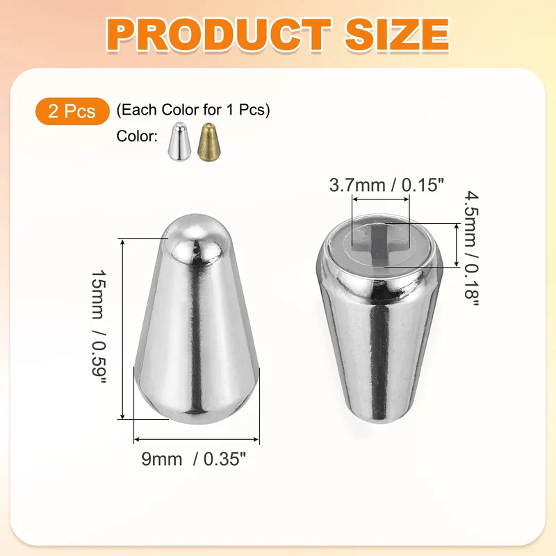 Guitar Toggle Switch Tip 3/5 Way Brass Cross Slot Silver/Bronze 2Pcs