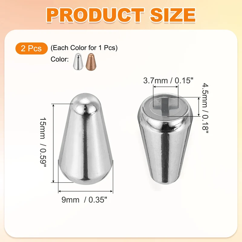 Guitar Toggle Switch Tip 3/5 Way Brass Cross Slot Silver/Red Copper 2Pcs