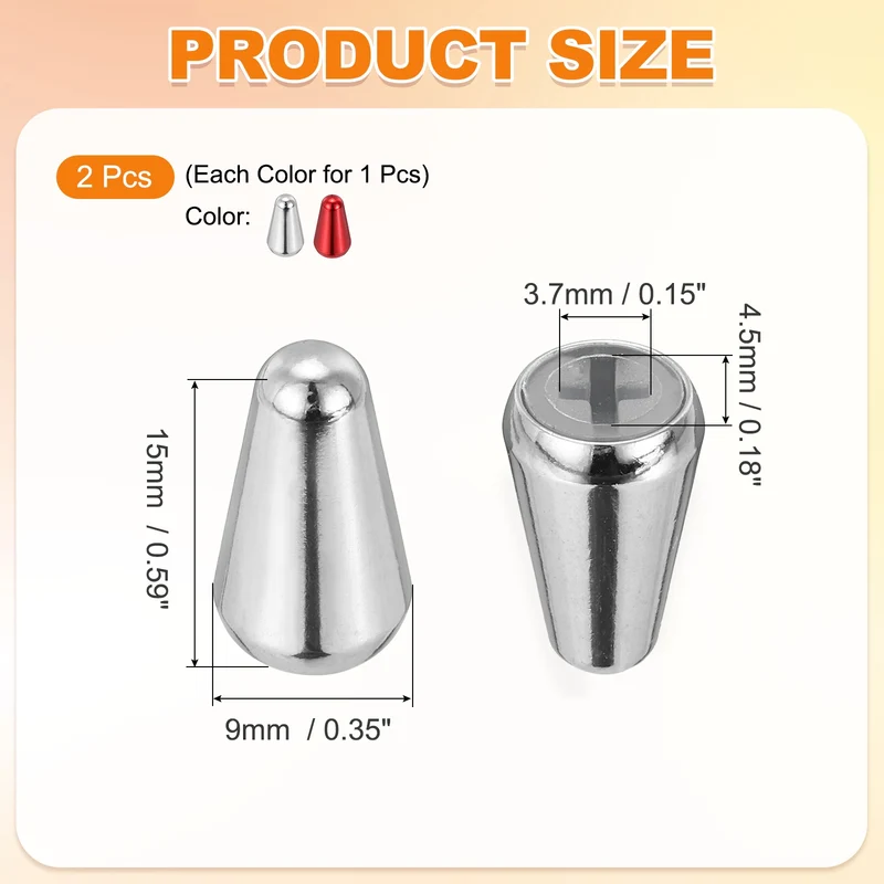 Guitar Toggle Switch Tip 3/5 Way Brass Cross Slot Silver/Red 2Pcs