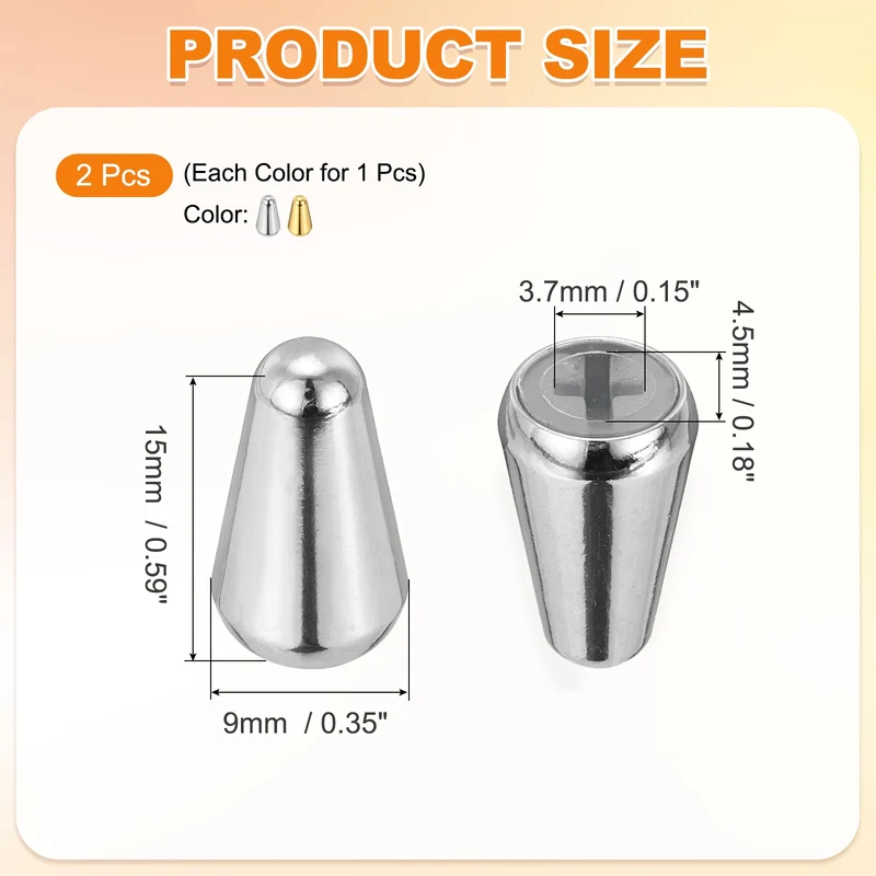 Guitar Toggle Switch Tip 3/5 Way Brass Cross Slot Silver/Gold 2Pcs